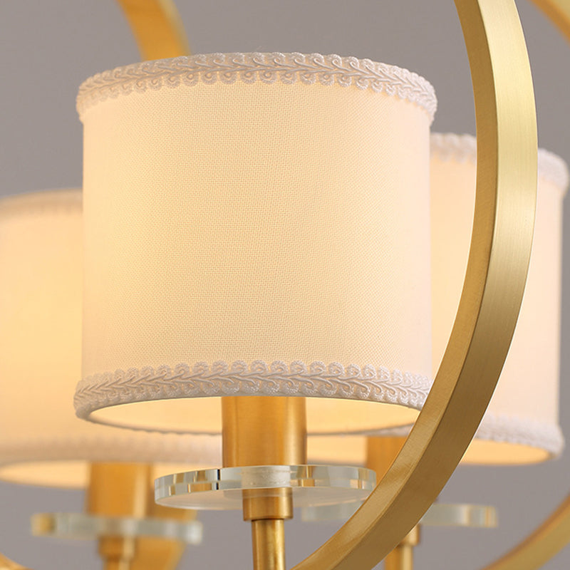 3/6 Lights Dining Room Chandelier Lamp Traditional Brass Ceiling Light with Drum Fabric Shade Clearhalo 'Ceiling Lights' 'Chandeliers' 'Glass shade' 'Glass' 'Pendant Lights' Lighting' 285122