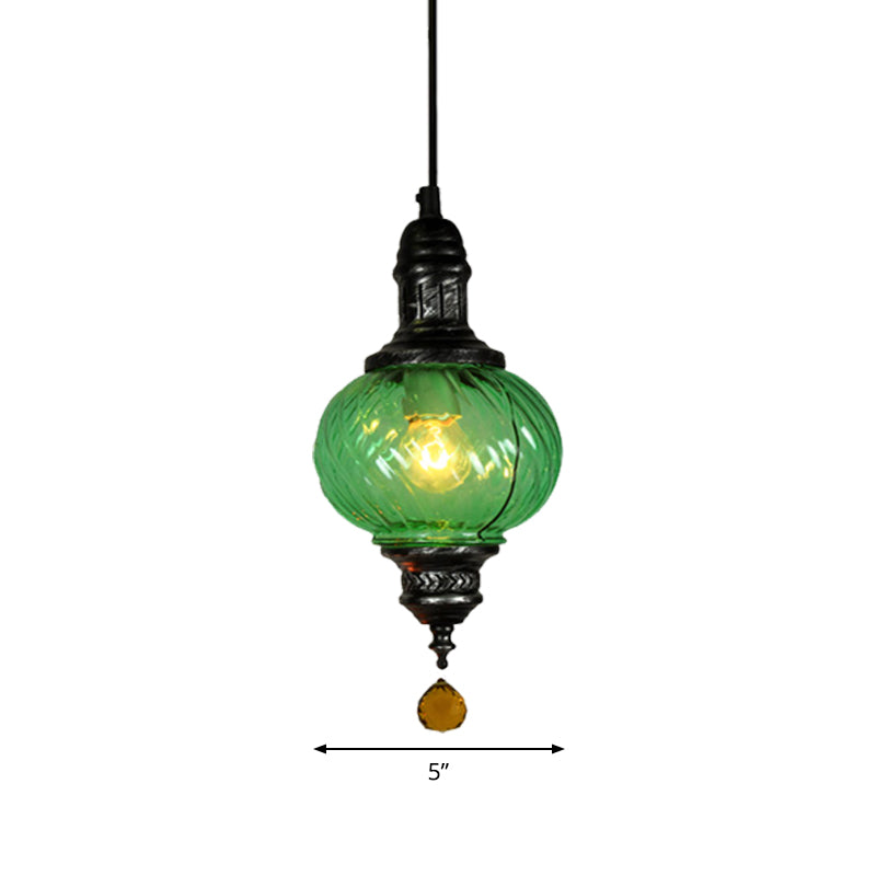 1 Light Pendant Lighting Moroccan Oval Red/Blue/Green Textured Glass Hanging Ceiling Light for Restaurant Clearhalo 'Ceiling Lights' 'Chandeliers' 'Glass shade' 'Glass' 'Pendant Lights' 'Pendants' Lighting' 285141