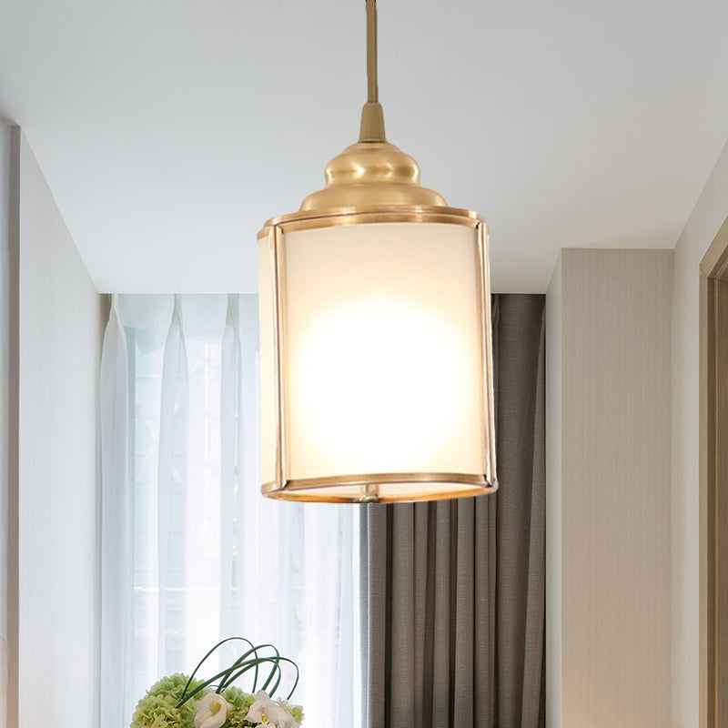 Cylinder White Glass Pendant Light Fixture Classic 5"/5.5"/6" Wide 1 Light Dining Room Hanging Lamp Kit Clearhalo 'Ceiling Lights' 'Glass shade' 'Glass' 'Pendant Lights' 'Pendants' Lighting' 285189