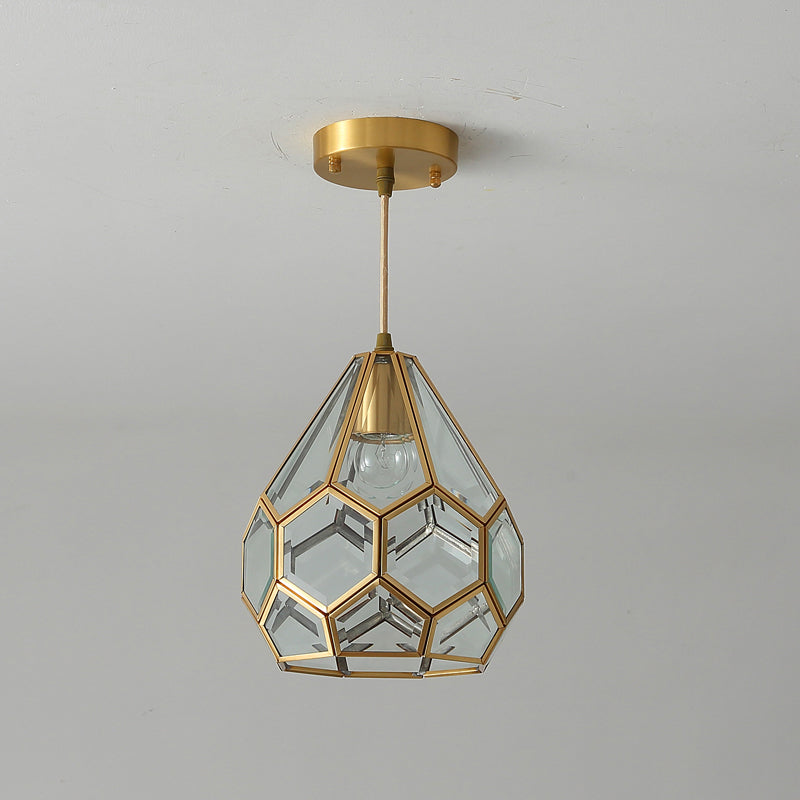 8"/10" Wide 1 Light Pendant Lighting Fixture Diamond Classic Clear Glass Hanging Lamp Kit in Brass Brass 8" Clearhalo 'Ceiling Lights' 'Chandeliers' 'Close To Ceiling Lights' 'Glass shade' 'Glass' 'Pendant Lights' 'Pendants' Lighting' 285217