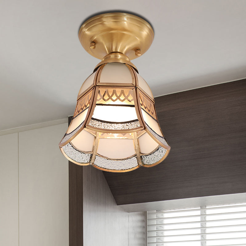 5"/6.5��� Wide 1 Light Frosted Glass Flush Light Colonial Style Brass Tapered Living Room Ceiling Flush Mount Clearhalo 'Ceiling Lights' 'Close To Ceiling Lights' 'Close to ceiling' 'Flush mount' Lighting' 285256