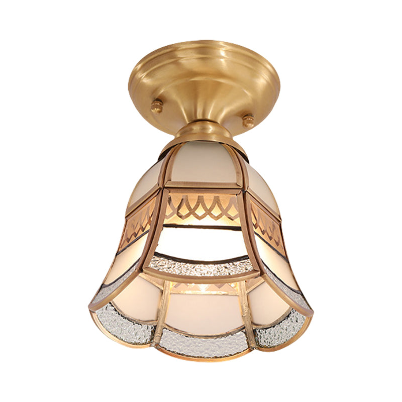 5"/6.5��� Wide 1 Light Frosted Glass Flush Light Colonial Style Brass Tapered Living Room Ceiling Flush Mount Clearhalo 'Ceiling Lights' 'Close To Ceiling Lights' 'Close to ceiling' 'Flush mount' Lighting' 285258