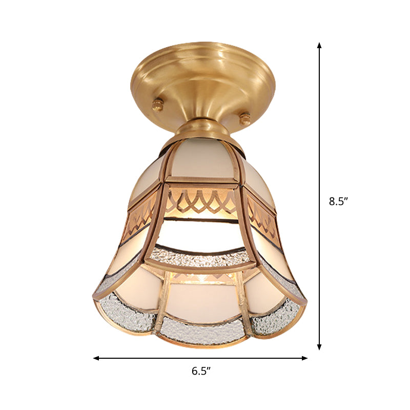 5"/6.5��� Wide 1 Light Frosted Glass Flush Light Colonial Style Brass Tapered Living Room Ceiling Flush Mount Clearhalo 'Ceiling Lights' 'Close To Ceiling Lights' 'Close to ceiling' 'Flush mount' Lighting' 285260