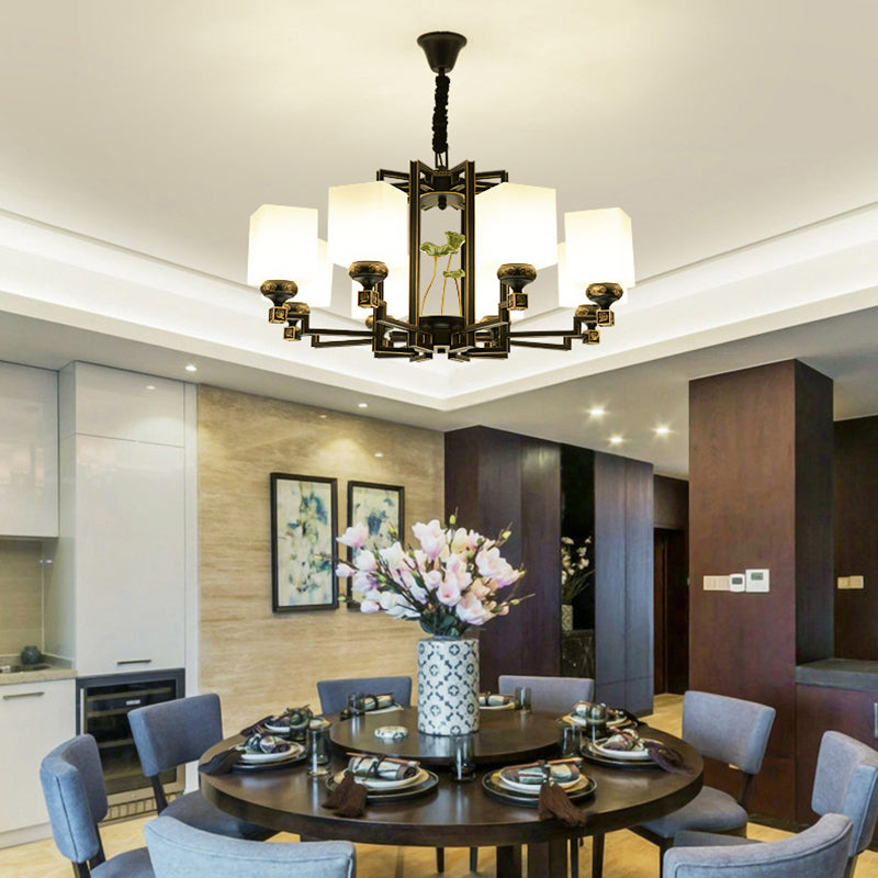 Square Metal Chandelier Traditional Style 6/8/10 Lights Dining Room Pendant Lighting in Black 8 Black Clearhalo 'Ceiling Lights' 'Chandeliers' Lighting' options 285370_a77c5d2c-7c68-4c98-95c8-fbba6b858c67