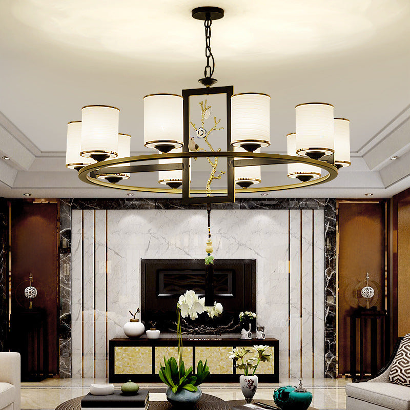 Metal Cylinder Chandelier Lighting Classic 6/8/10 Lights Living Room Hanging Pendant Black and Gold Clearhalo 'Ceiling Lights' 'Chandeliers' Lighting' options 285422