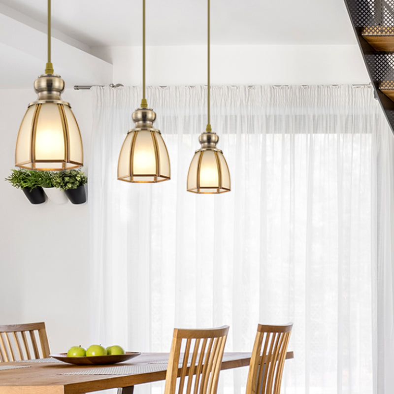 White Opal Glass Gold Suspension Lighting Bowl/Flower/Wide Flare Traditional Hanging Pendant Lamp for Dining Room Clearhalo 'Ceiling Lights' 'Glass shade' 'Glass' 'Pendant Lights' 'Pendants' Lighting' 285696