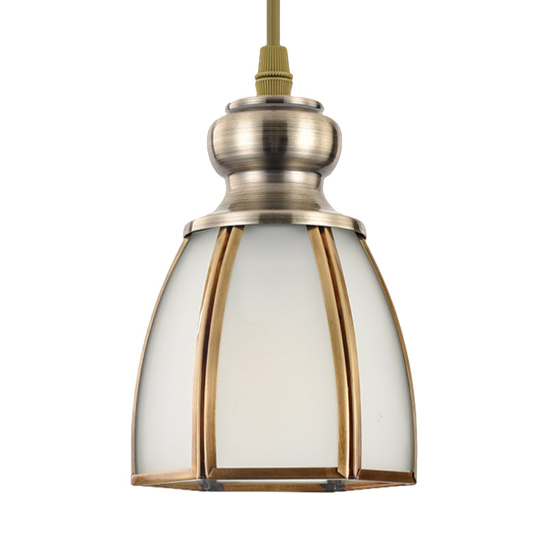 White Opal Glass Gold Suspension Lighting Bowl/Flower/Wide Flare Traditional Hanging Pendant Lamp for Dining Room Clearhalo 'Ceiling Lights' 'Glass shade' 'Glass' 'Pendant Lights' 'Pendants' Lighting' 285697