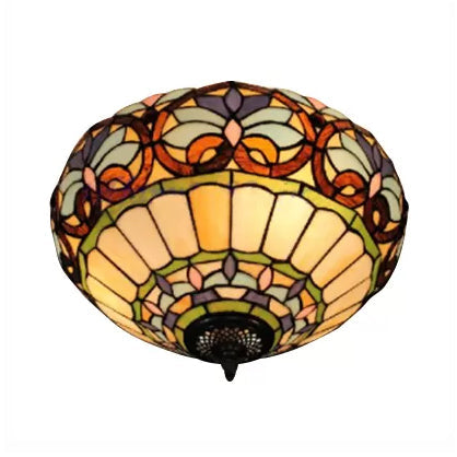 Stained Glass Ceiling Light, 2 Lights Floral Flush Mount Light Fixture in Antique Brass for Living Room Victorian Style Clearhalo 'Ceiling Lights' 'Close To Ceiling Lights' 'Close to ceiling' 'Flush mount' Lighting' 2857
