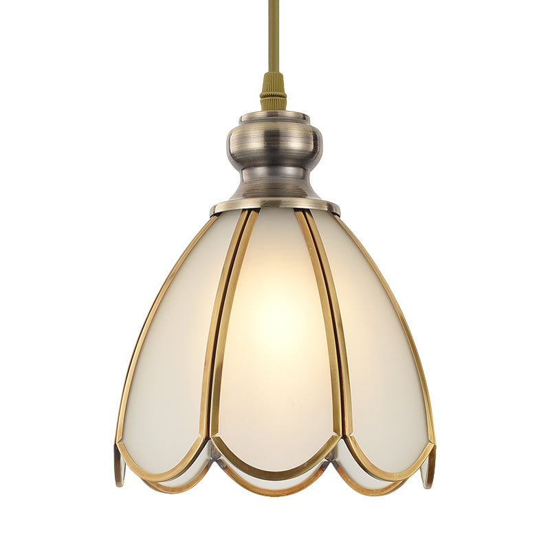 White Opal Glass Gold Suspension Lighting Bowl/Flower/Wide Flare Traditional Hanging Pendant Lamp for Dining Room Clearhalo 'Ceiling Lights' 'Glass shade' 'Glass' 'Pendant Lights' 'Pendants' Lighting' 285701