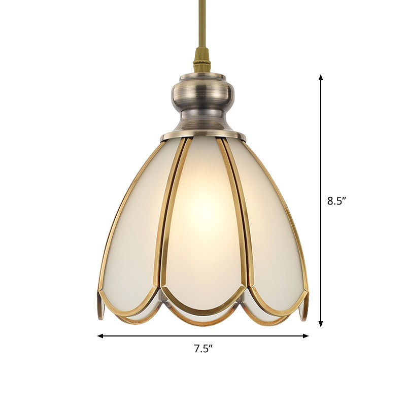 White Opal Glass Gold Suspension Lighting Bowl/Flower/Wide Flare Traditional Hanging Pendant Lamp for Dining Room Clearhalo 'Ceiling Lights' 'Glass shade' 'Glass' 'Pendant Lights' 'Pendants' Lighting' 285702