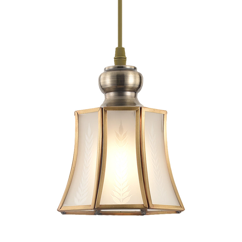White Opal Glass Gold Suspension Lighting Bowl/Flower/Wide Flare Traditional Hanging Pendant Lamp for Dining Room Clearhalo 'Ceiling Lights' 'Glass shade' 'Glass' 'Pendant Lights' 'Pendants' Lighting' 285705