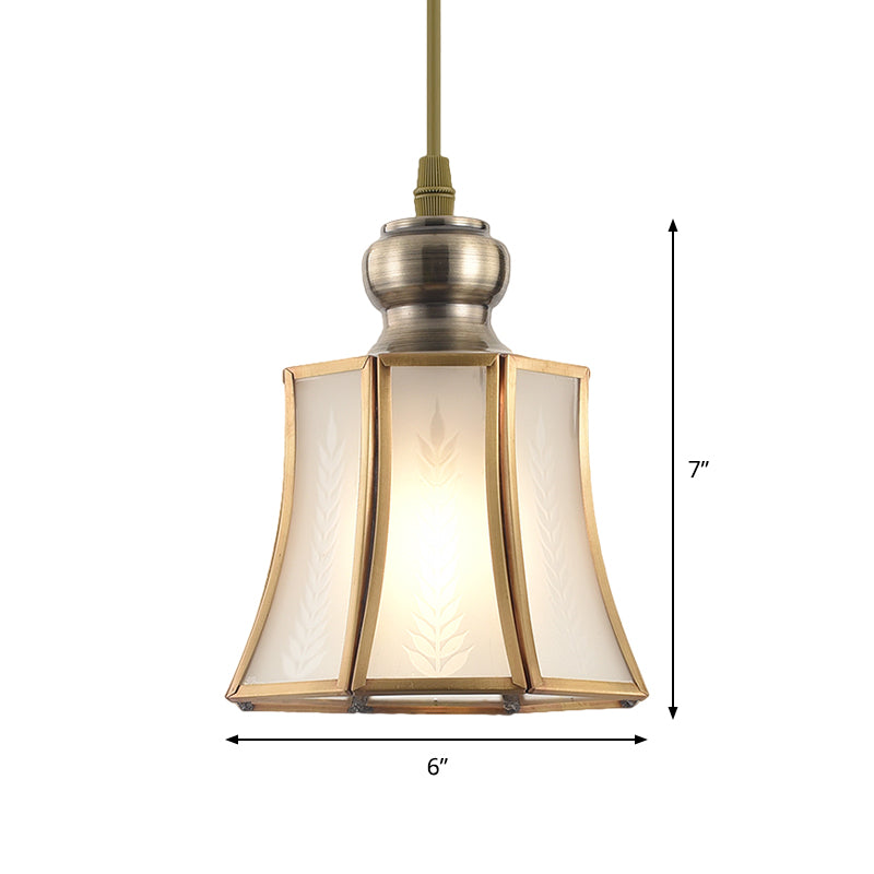 White Opal Glass Gold Suspension Lighting Bowl/Flower/Wide Flare Traditional Hanging Pendant Lamp for Dining Room Clearhalo 'Ceiling Lights' 'Glass shade' 'Glass' 'Pendant Lights' 'Pendants' Lighting' 285706