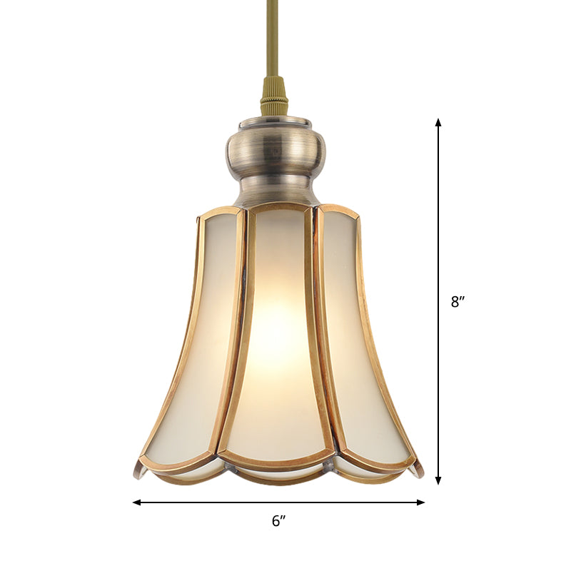 White Opal Glass Gold Suspension Lighting Bowl/Flower/Wide Flare Traditional Hanging Pendant Lamp for Dining Room Clearhalo 'Ceiling Lights' 'Glass shade' 'Glass' 'Pendant Lights' 'Pendants' Lighting' 285710