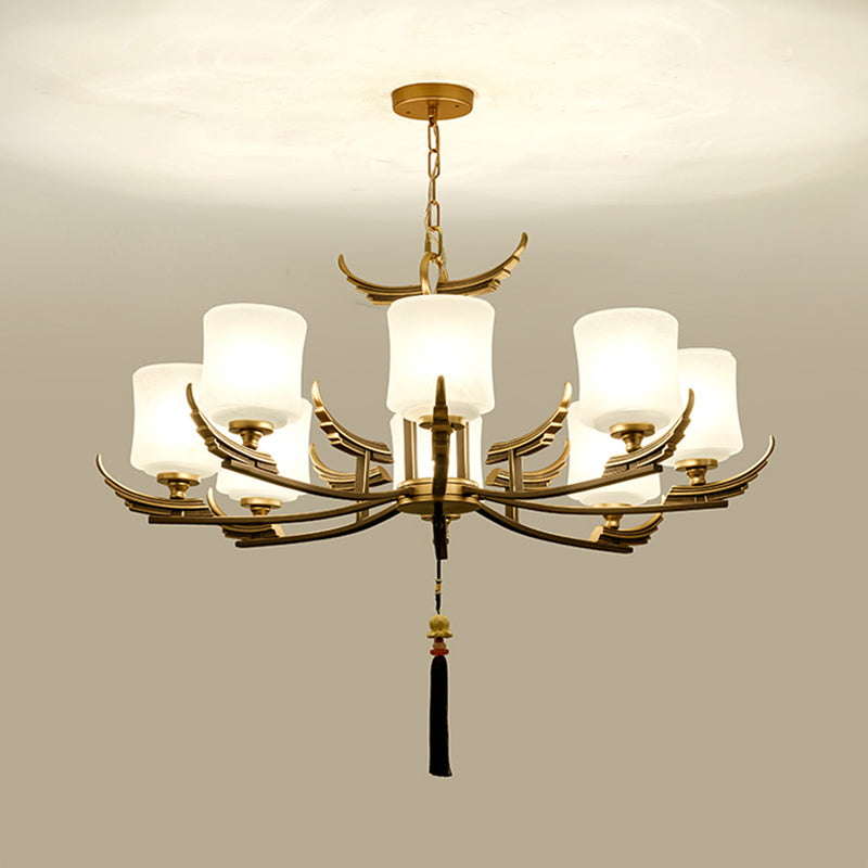 Black and Gold 6/8/10 Lights Chandelier Light Classic Opal Glass Cylinder Suspension Pendant 8 Black-Gold Clearhalo 'Ceiling Lights' 'Chandeliers' Lighting' options 286091_84efa1d1-7c6a-404b-a7b6-be96427572dc