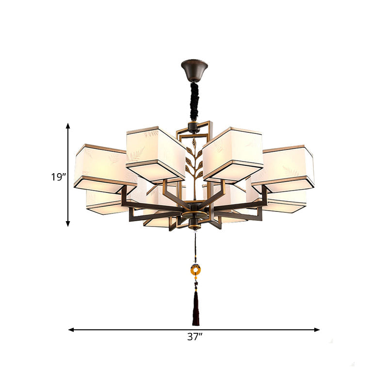 Rectangle Fabric Ceiling Chandelier Classic 6/8/12 Lights Living Room Pendant Lamp in Black with Metal Frame Clearhalo 'Ceiling Lights' 'Chandeliers' Lighting' options 286125