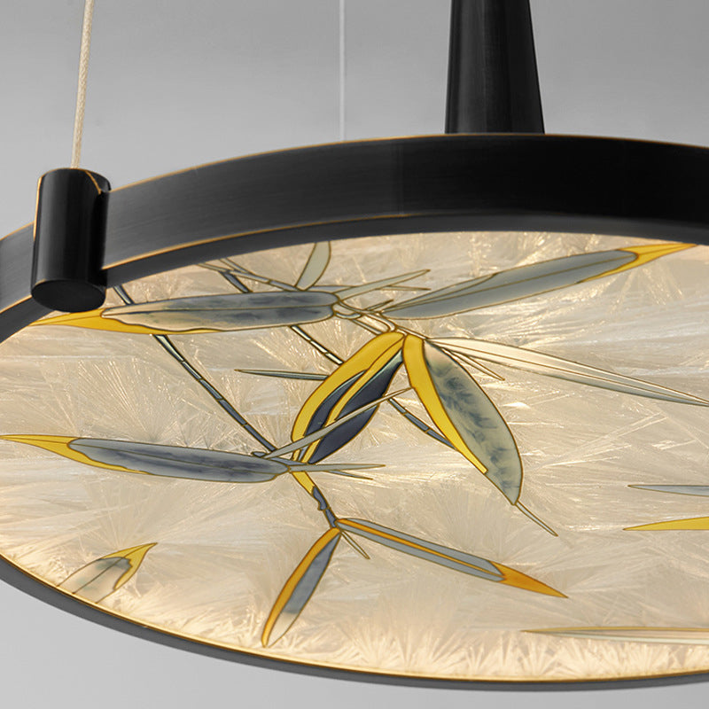 16"/23.5" Wide LED Frosted Glass Chandelier Lamp Classic Black Round Living Room Ceiling Pendant Clearhalo 'Ceiling Lights' 'Chandeliers' 'Glass shade' 'Glass' Lighting' 286159