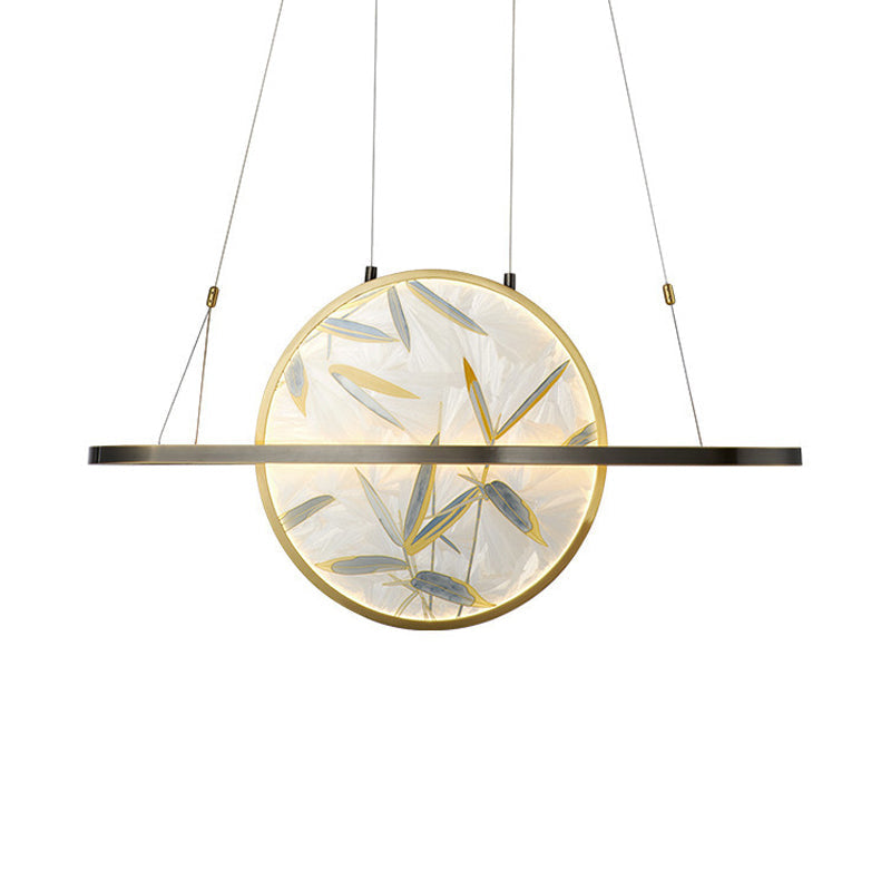 LED Chandelier Light Fixture Traditional Style Oval Frosted Glass Suspension Lamp in Gold Clearhalo 'Ceiling Lights' 'Chandeliers' 'Glass shade' 'Glass' 'Pendant Lights' Lighting' 286163