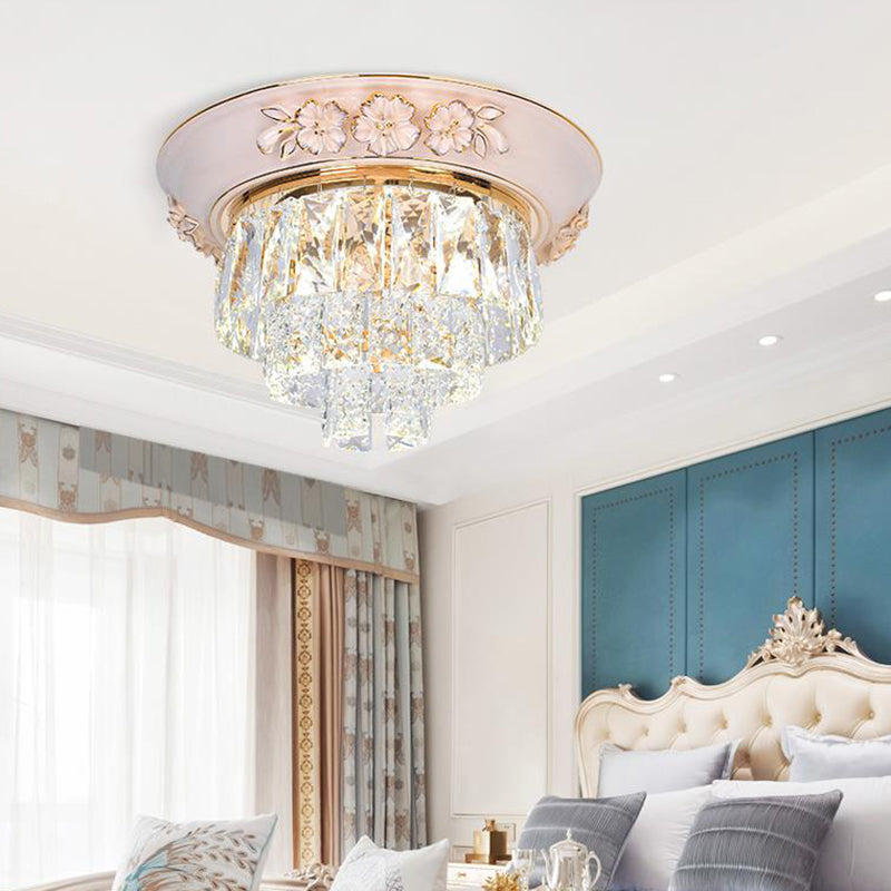 Layers Ceiling Fixture Minimalist Crystal Block Beige/Blue 12"/14"/18" Wide LED Flush Mount Light Clearhalo 'Ceiling Lights' 'Close To Ceiling Lights' 'Close to ceiling' 'Flush mount' Lighting' 286291