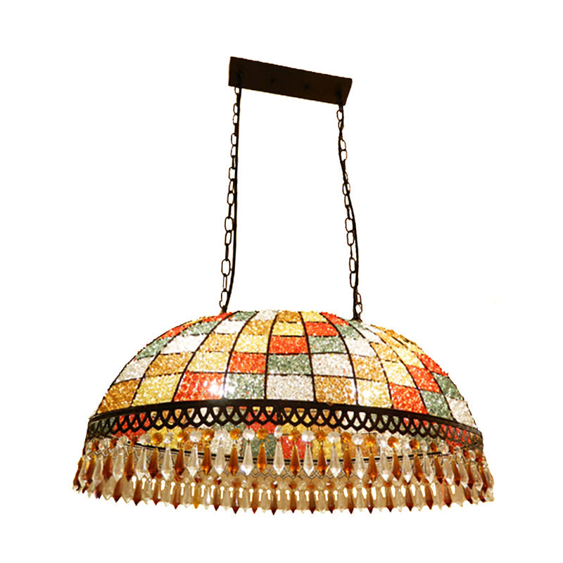 2 Heads Crystal Drop Ceiling Suspension Lamp Southeast Asian Style Black Dome Living Room Clearhalo 'Ceiling Lights' 'Chandeliers' Lighting' options 286395
