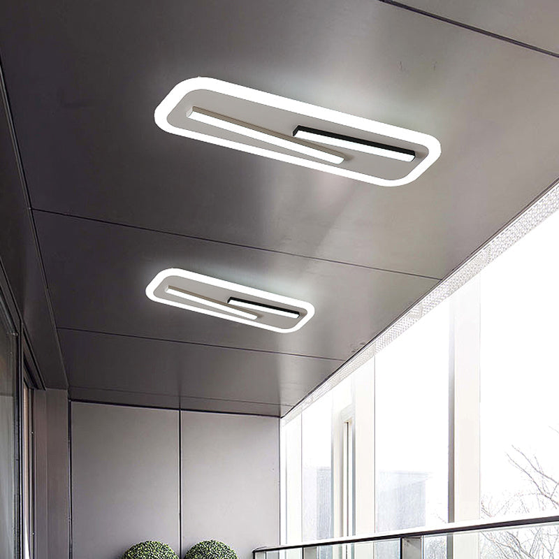 19.5"/23.5" Wide Rectangle Corridor Ceiling Light Fixture Acrylic Simple Style Black and White LED Flush Mount Lamp, Remote Control Stepless Dimming/White Light Black-White 19.5" Clearhalo 'Ceiling Lights' 'Close To Ceiling Lights' 'Close to ceiling' 'Flush mount' Lighting' 287083