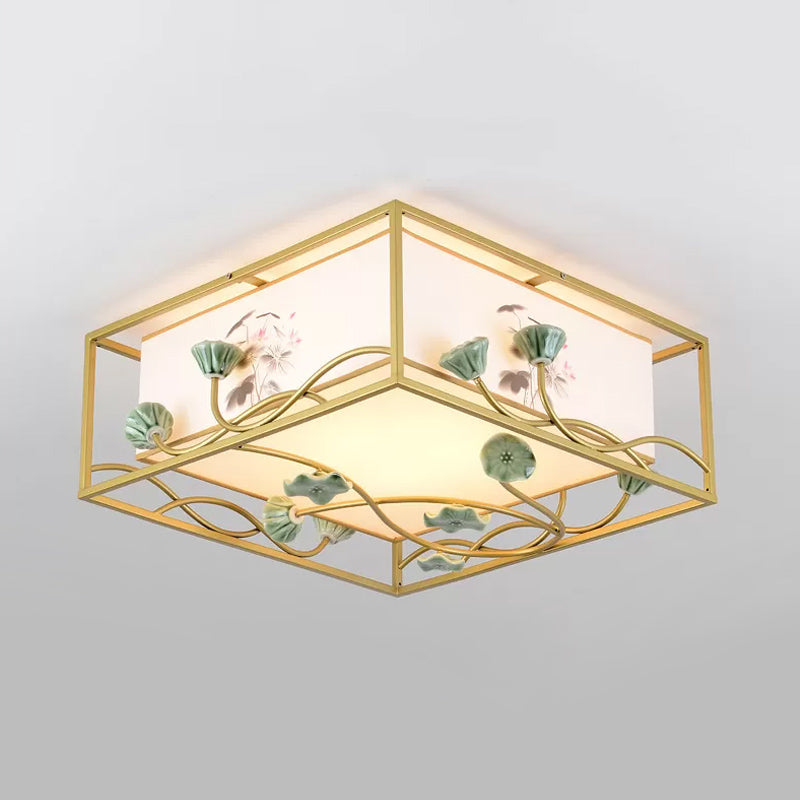 Square Fabric Flush Mount Lighting Traditional 19.5"/23.5" Wide 5 Lights Bedroom Ceiling Fixture in White Clearhalo 'Ceiling Lights' 'Close To Ceiling Lights' 'Close to ceiling' 'Flush mount' Lighting' 287142