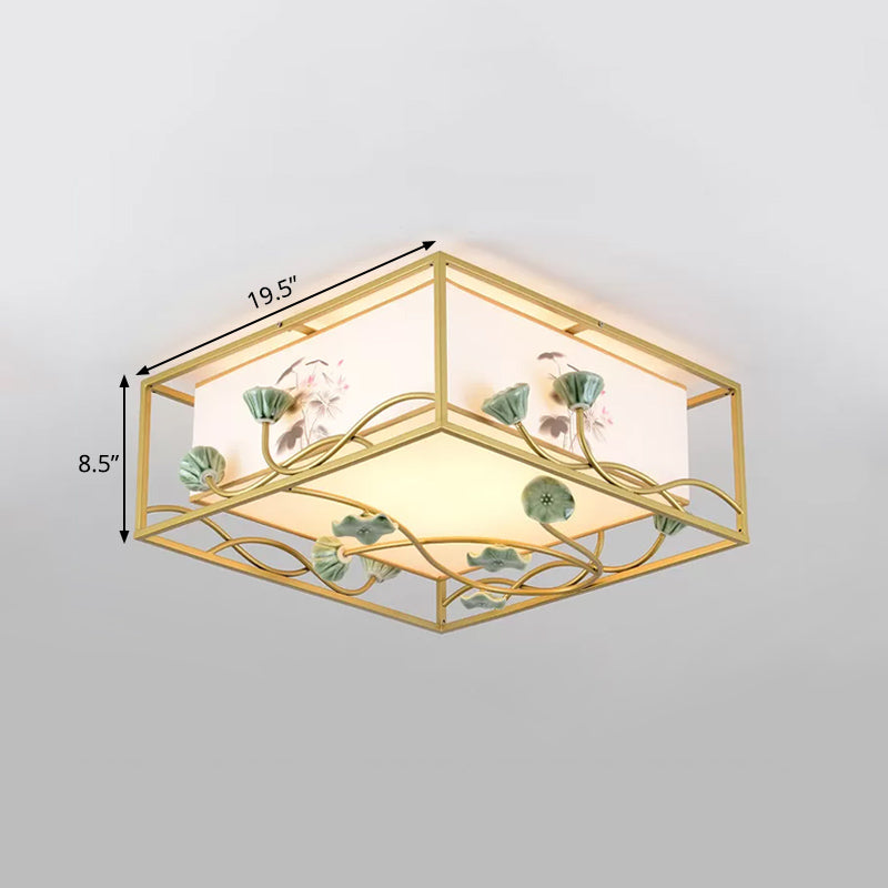Square Fabric Flush Mount Lighting Traditional 19.5"/23.5" Wide 5 Lights Bedroom Ceiling Fixture in White Clearhalo 'Ceiling Lights' 'Close To Ceiling Lights' 'Close to ceiling' 'Flush mount' Lighting' 287143