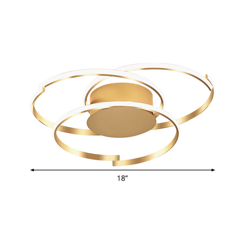 3 Rings Ceiling Mounted Light Modern Acrylic Gold 18"/21.5" Wide LED Flush Light in Warm/White Light Clearhalo 'Ceiling Lights' 'Close To Ceiling Lights' 'Close to ceiling' 'Semi-flushmount' Lighting' 287160