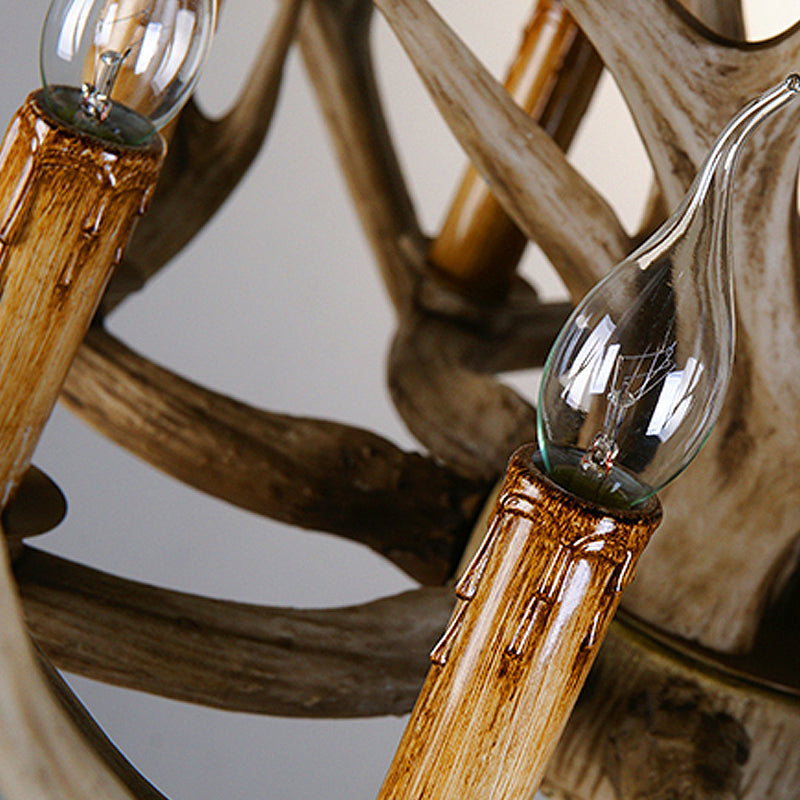 Brown 8 Heads Chandelier Pendant Lamp Countryside Resin Candle Hanging Ceiling Light with Antler Design Clearhalo 'Ceiling Lights' 'Chandeliers' Lighting' options 287350