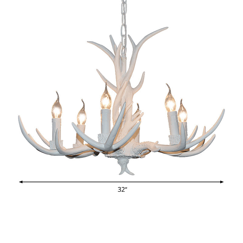 White Candle Chandelier Lighting Rural Resin 3/4/6 Bulbs Ceiling Pendant Lamp for Dining Room with Antler Decoration Clearhalo 'Ceiling Lights' 'Chandeliers' Lighting' options 287379