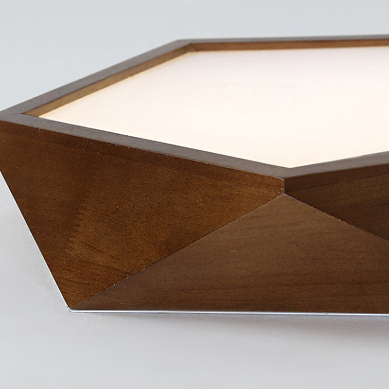 Brown Faceted Pentagon Ceiling Mount Lamp Minimalist 13"/16"/19.5" Wide LED Wooden Flush Lighting Clearhalo 'Ceiling Lights' 'Close To Ceiling Lights' 'Close to ceiling' 'Flush mount' Lighting' 287735