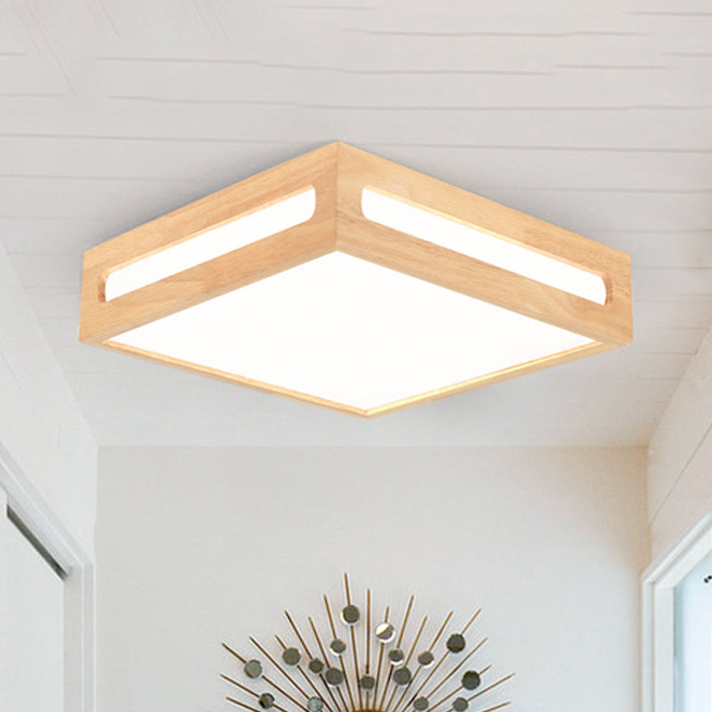 Minimalist LED Flush Light Acrylic Shade Natural Wood Square Box Ceiling Lighting in Warm/White Light Clearhalo 'Ceiling Lights' 'Close To Ceiling Lights' 'Close to ceiling' 'Flush mount' Lighting' 287785