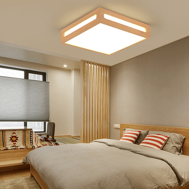 Minimalist LED Flush Light Acrylic Shade Natural Wood Square Box Ceiling Lighting in Warm/White Light Clearhalo 'Ceiling Lights' 'Close To Ceiling Lights' 'Close to ceiling' 'Flush mount' Lighting' 287786