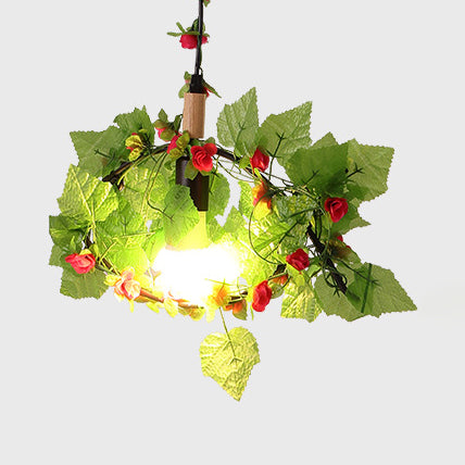 Vintage Style Cylinder/Barrel Cage Hanging Lamp with Artificial Plants 1 Light Metallic Pendant Lighting in Green/Orange Green Fish Clearhalo 'Art Deco Pendants' 'Cast Iron' 'Ceiling Lights' 'Ceramic' 'Crystal' 'Industrial Pendants' 'Industrial' 'Metal' 'Middle Century Pendants' 'Pendant Lights' 'Pendants' 'Tiffany' Lighting' 28783