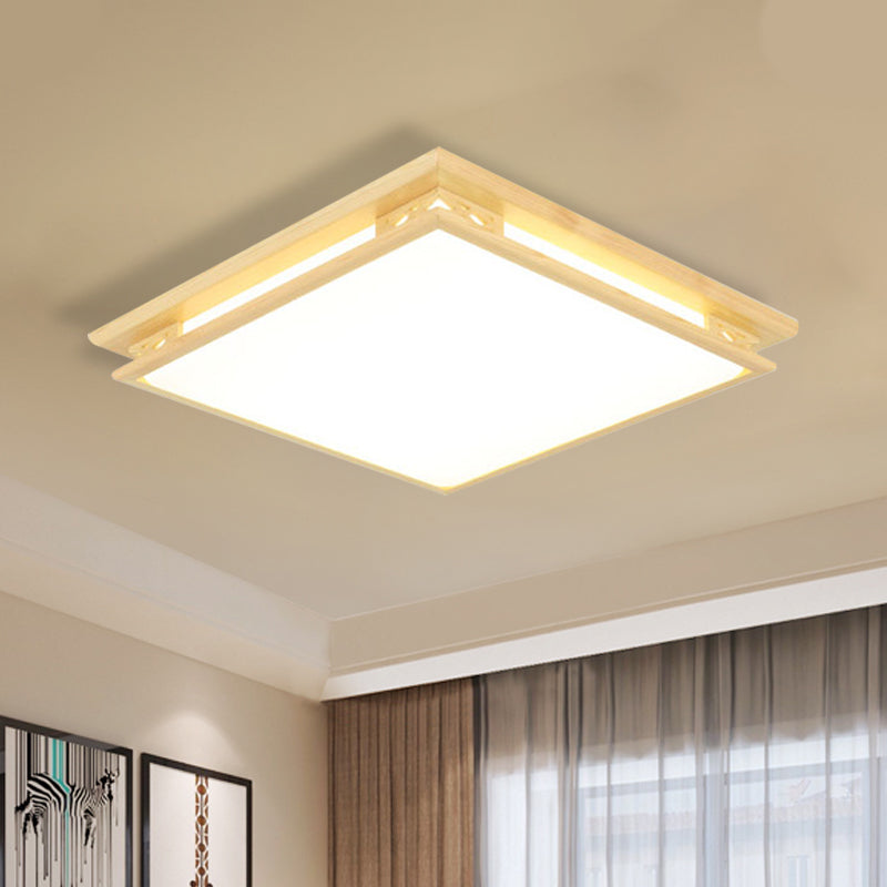 Modernity LED Ceiling Light Fixture Acrylic Shade Wood Squared Flush Mount Lamp in Warm/White Light, 18"/21.5" Wide Wood White Clearhalo 'Ceiling Lights' 'Close To Ceiling Lights' 'Close to ceiling' 'Flush mount' Lighting' 287832