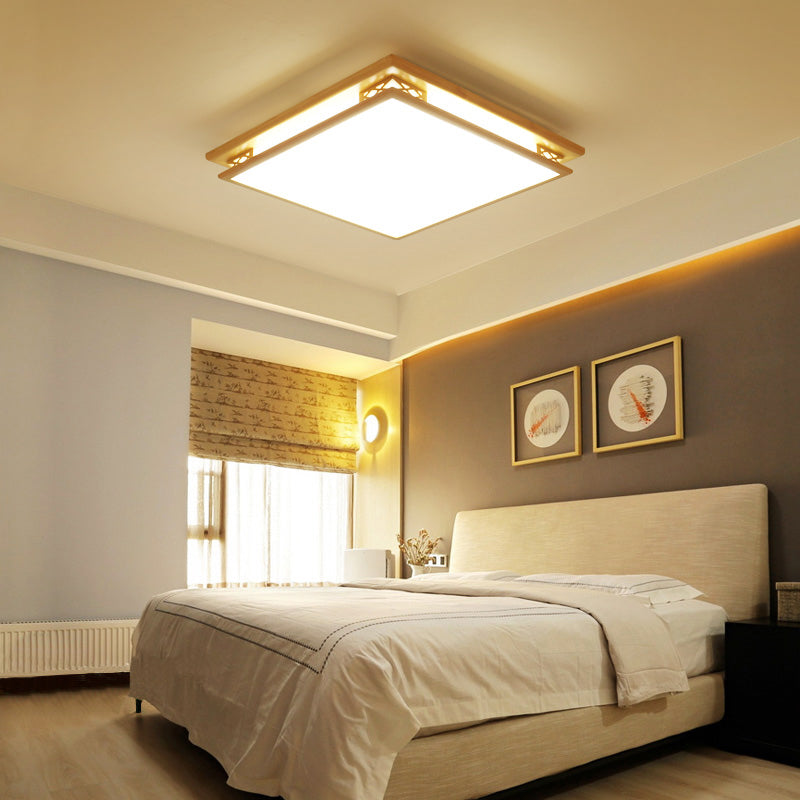 Modernity LED Ceiling Light Fixture Acrylic Shade Wood Squared Flush Mount Lamp in Warm/White Light, 18"/21.5" Wide Wood Warm Clearhalo 'Ceiling Lights' 'Close To Ceiling Lights' 'Close to ceiling' 'Flush mount' Lighting' 287834