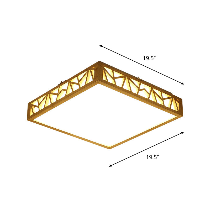 Hollowed Square Box Ceiling Lamp Modern Stylish Wooden LED Study Room Flushmount in Warm/White Light/Remote Control Stepless Dimming Clearhalo 'Ceiling Lights' 'Close To Ceiling Lights' 'Close to ceiling' 'Flush mount' Lighting' 287863