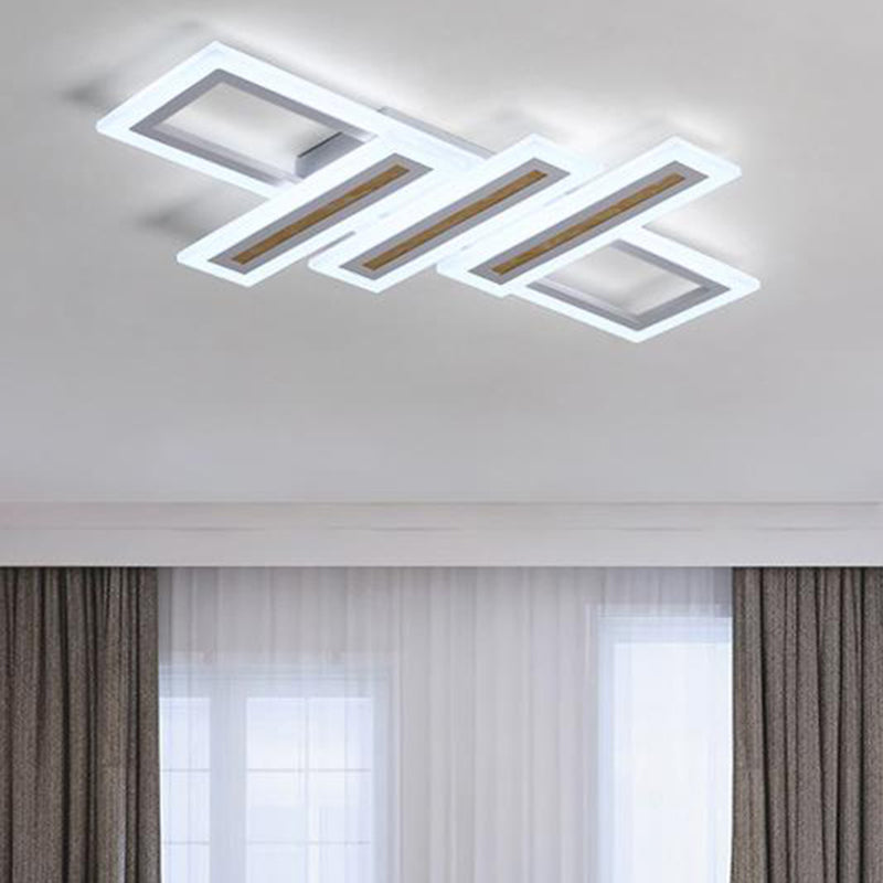 Rectangle Flush Light Contemporary Acrylic LED White Ceiling Mounted Fixture in Warm/Inner Warm Outer White/White Light, 23.5"/31.5"/39" Wide White White Clearhalo 'Ceiling Lights' 'Close To Ceiling Lights' 'Close to ceiling' 'Flush mount' Lighting' 287872