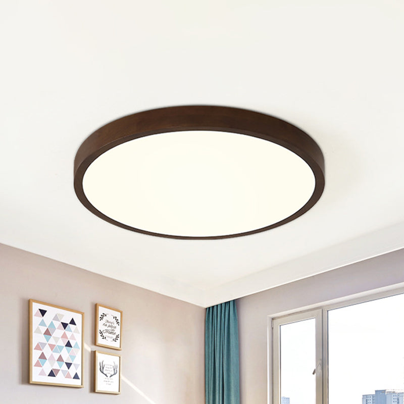 Brown Round Ceiling Flush Light Nordic 12"/16"/19.5" Wide LED Wooden Flushmount Lighting in Warm/White/Natural Light Brown Natural Clearhalo 'Ceiling Lights' 'Close To Ceiling Lights' 'Close to ceiling' 'Flush mount' Lighting' 287879