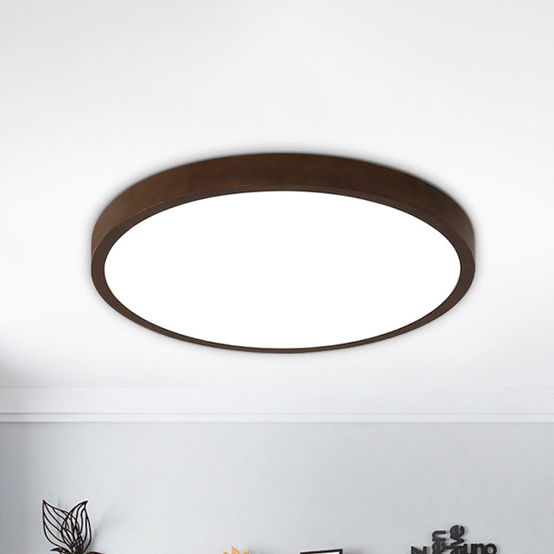 Brown Round Ceiling Flush Light Nordic 12"/16"/19.5" Wide LED Wooden Flushmount Lighting in Warm/White/Natural Light Brown White Clearhalo 'Ceiling Lights' 'Close To Ceiling Lights' 'Close to ceiling' 'Flush mount' Lighting' 287880