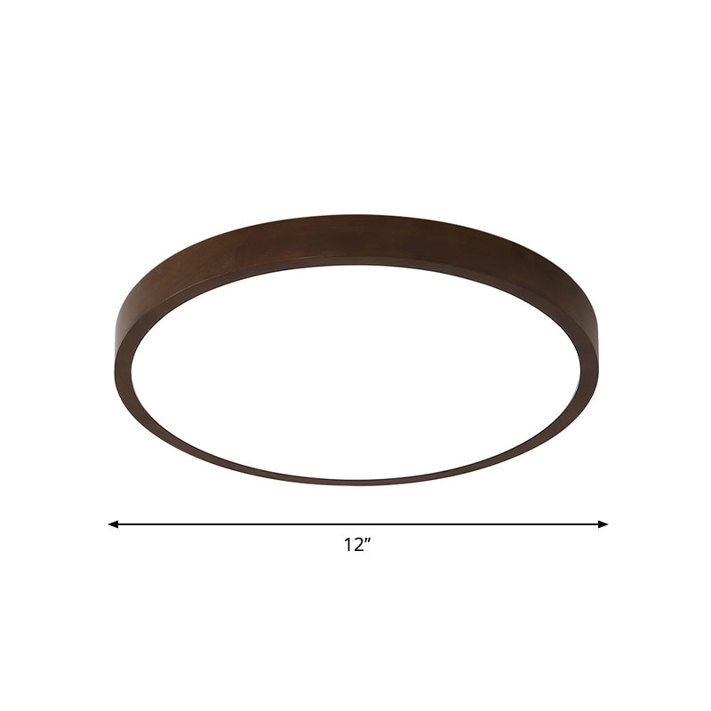 Brown Round Ceiling Flush Light Nordic 12"/16"/19.5" Wide LED Wooden Flushmount Lighting in Warm/White/Natural Light Clearhalo 'Ceiling Lights' 'Close To Ceiling Lights' 'Close to ceiling' 'Flush mount' Lighting' 287883