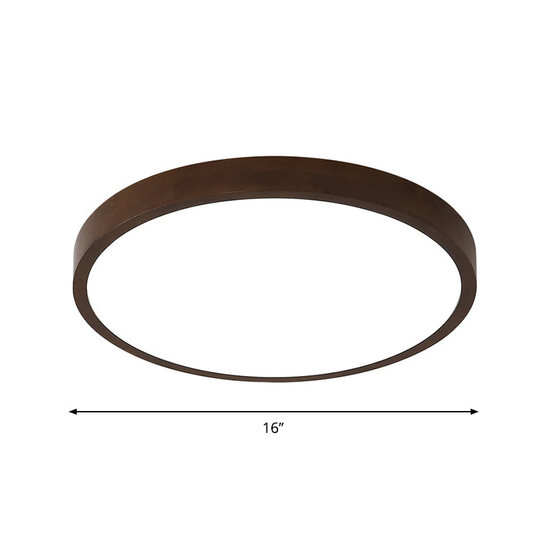 Brown Round Ceiling Flush Light Nordic 12"/16"/19.5" Wide LED Wooden Flushmount Lighting in Warm/White/Natural Light Clearhalo 'Ceiling Lights' 'Close To Ceiling Lights' 'Close to ceiling' 'Flush mount' Lighting' 287884