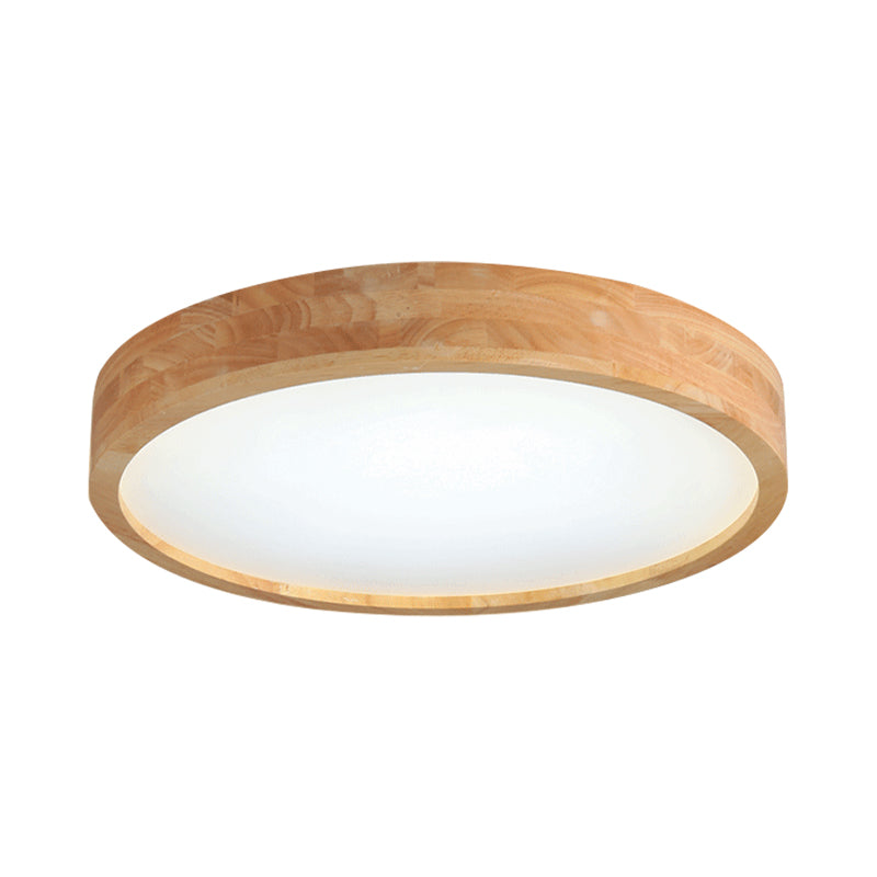 Minimalist Round Wood Ceiling Lamp Kit 12"/16"/19.5" Dia LED Beige Flush Mount Light in Warm/White Light Clearhalo 'Ceiling Lights' 'Close To Ceiling Lights' 'Close to ceiling' 'Flush mount' Lighting' 287905