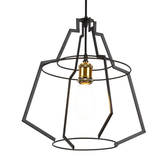 Wire Frame Bar Pendant Lighting Vintage Retro Metal 1 Bulb Matte Black Hanging Ceiling Light Black A Clearhalo 'Art Deco Pendants' 'Black' 'Cast Iron' 'Ceiling Lights' 'Ceramic' 'Crystal' 'Industrial Pendants' 'Industrial' 'Metal' 'Middle Century Pendants' 'Pendant Lights' 'Pendants' 'Rustic Pendants' 'Tiffany' Lighting' 28804