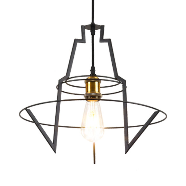 Wire Frame Bar Pendant Lighting Vintage Retro Metal 1 Bulb Matte Black Hanging Ceiling Light Black B Clearhalo 'Art Deco Pendants' 'Black' 'Cast Iron' 'Ceiling Lights' 'Ceramic' 'Crystal' 'Industrial Pendants' 'Industrial' 'Metal' 'Middle Century Pendants' 'Pendant Lights' 'Pendants' 'Rustic Pendants' 'Tiffany' Lighting' 28806