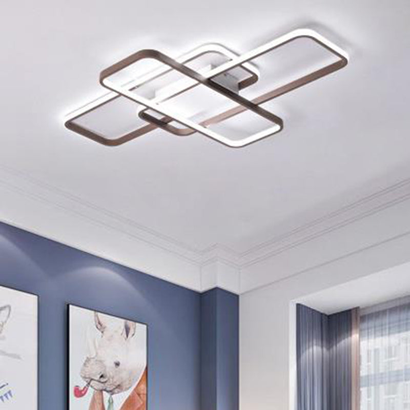Rectangle Flushmount Modernist Acrylic LED Brown Ceiling Light Fixture in Warm/White Light, 27.5"/41" Wide Brown White Clearhalo 'Ceiling Lights' 'Close To Ceiling Lights' 'Close to ceiling' 'Flush mount' Lighting' 288113