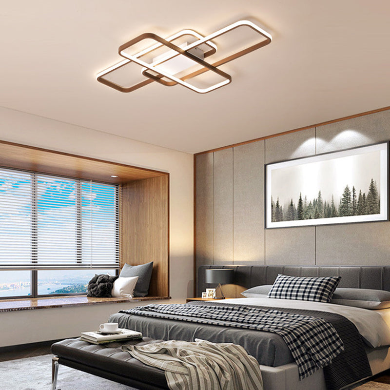 Rectangle Flushmount Modernist Acrylic LED Brown Ceiling Light Fixture in Warm/White Light, 27.5"/41" Wide Clearhalo 'Ceiling Lights' 'Close To Ceiling Lights' 'Close to ceiling' 'Flush mount' Lighting' 288115