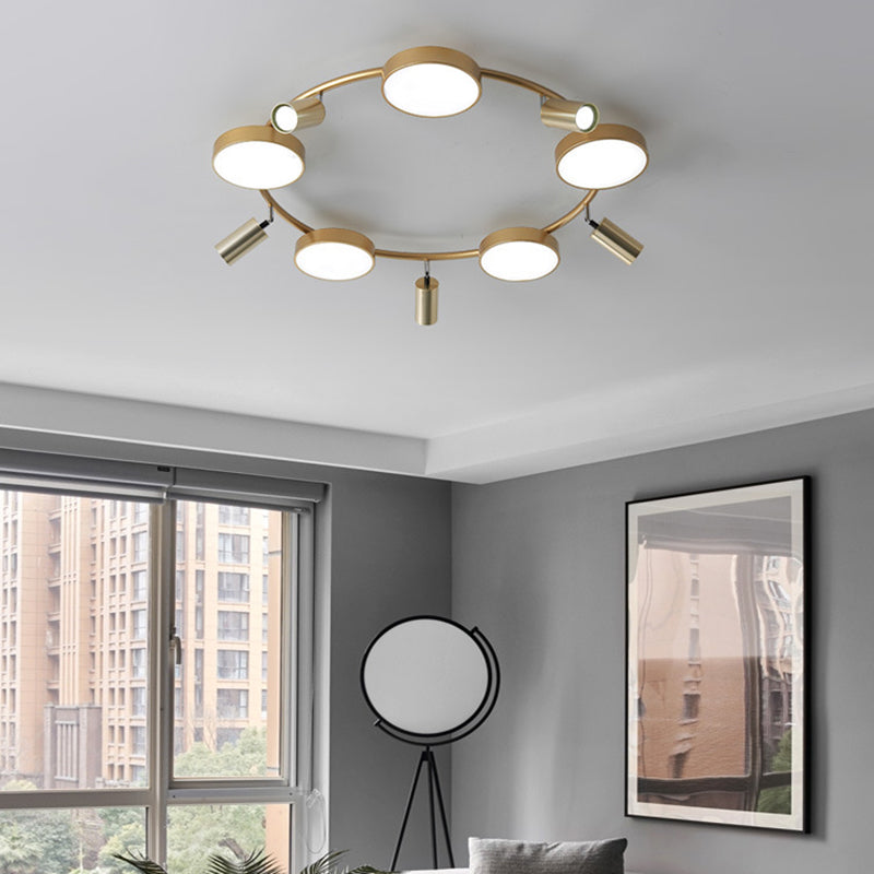 Circle Semi-Flush Mount Modernist Metal 10 Bulbs Gold Ceiling Light Fixture for Living Room Clearhalo 'Ceiling Lights' 'Close To Ceiling Lights' 'Close to ceiling' 'Semi-flushmount' Lighting' 288191