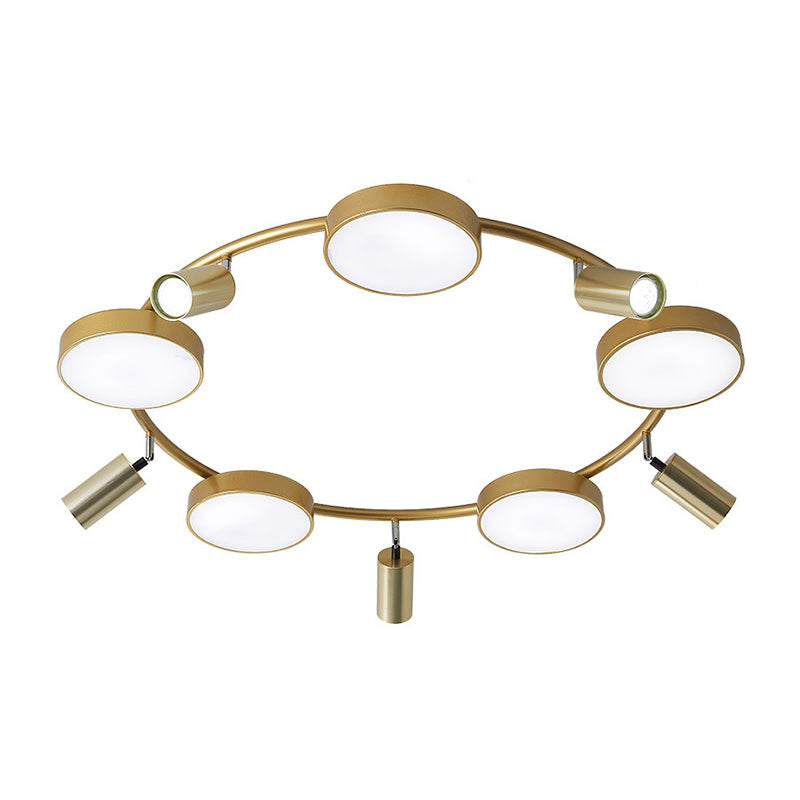 Circle Semi-Flush Mount Modernist Metal 10 Bulbs Gold Ceiling Light Fixture for Living Room Clearhalo 'Ceiling Lights' 'Close To Ceiling Lights' 'Close to ceiling' 'Semi-flushmount' Lighting' 288192