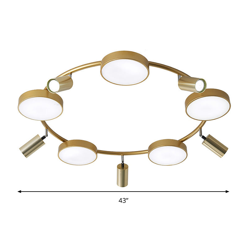 Circle Semi-Flush Mount Modernist Metal 10 Bulbs Gold Ceiling Light Fixture for Living Room Clearhalo 'Ceiling Lights' 'Close To Ceiling Lights' 'Close to ceiling' 'Semi-flushmount' Lighting' 288193