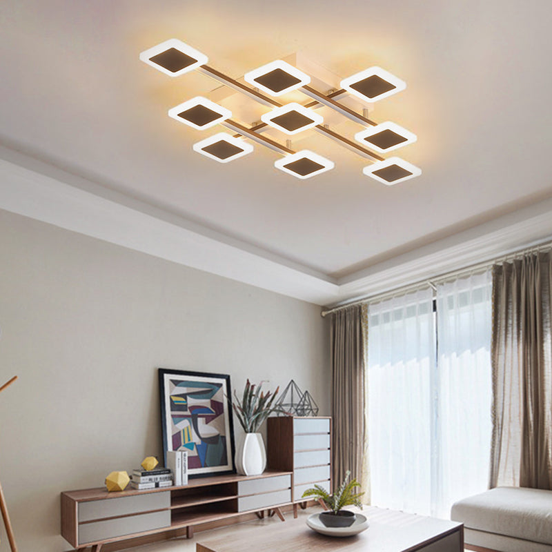 Square Semi-Flush Mount Simple Acrylic 31.5"/35.5" Wide 9/12 Heads Brown Ceiling Light Fixture in Warm/White Light Clearhalo 'Ceiling Lights' 'Close To Ceiling Lights' 'Close to ceiling' 'Semi-flushmount' Lighting' 288249